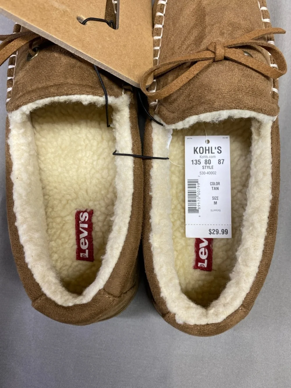 Levi's Men Chestnut Brown Suede Moccasin Slippers Shearling Trim Size M 8-9 NWT